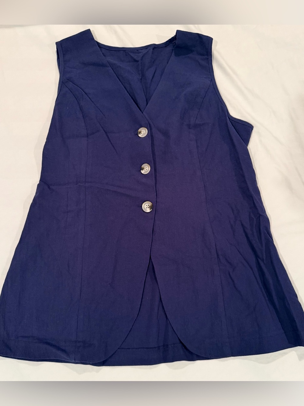 Navy Sleeveless Button-Front Women's Vest Top & matching shorts- Linen material